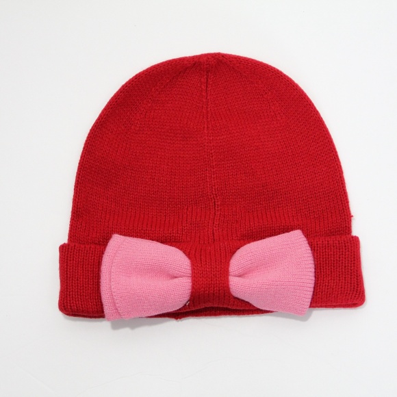 Kate Spade Bow Beanie New Women Winter Hat Red Knit pink warm - Picture 2 of 8